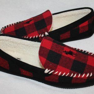 POLO RALPH LAUREN MEN'S PLAID SLIPPERS RED BLACK